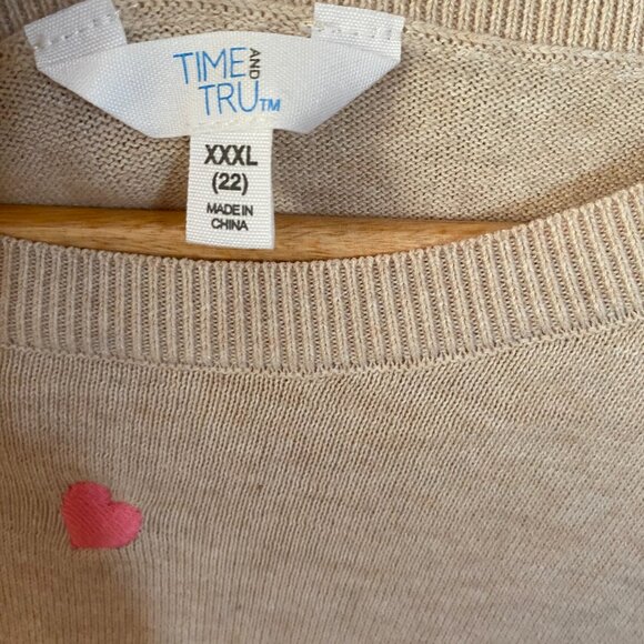 Women's with Sewed on Hearts Time and Tru Beige Knit Top XXXL Valentine's Day - Picture 3 of 5